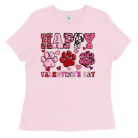 Bubblegum Pink happy valentine's day paws Ladies Tee - OliviaCreatesArt