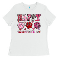 White happy valentine's day paws Ladies Tee - OliviaCreatesArt
