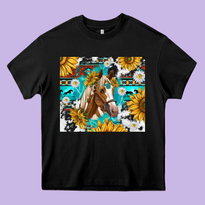 Cowhide Aztec Horse Heavy Core Tee Designed By Tumblerdesignbyshophia
