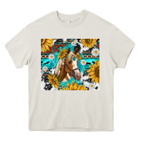 Cream cowhide aztec horse Heavy Core Tee - TumblerDesignByShophia