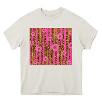 Cream glitter pink stripe leopard pattern with flowers Heavy Core Tee - TumblerDesignByShophia