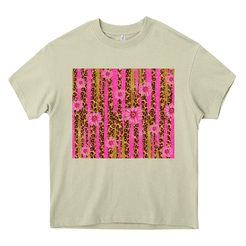 Glitter Pink Stripe Leopard Pattern With Flowers Heavy Core Tee by TumblerDesignByShophia | Teevron
