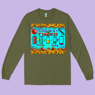Battery Life Of A Teacher Tumbler Long Sleeve Tee Designed By Bundleandbundleshop