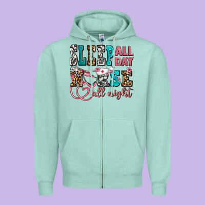 Sleep All Day Nurse All Night Zipper Hoodie Designed By Adodesignshop