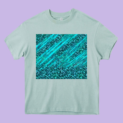 Blue Glitter With Leopard Pattern Heavy Core Tee Designed By Tumblerdesignbyshophia