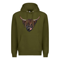 Army Green Black highland cow Premium Hoodie - RanaPortraitStore
