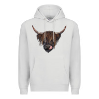 Dove Grey Black highland cow Premium Hoodie - RanaPortraitStore