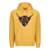 Mustard Black highland cow Premium Hoodie - RanaPortraitStore