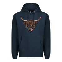 Navy Black highland cow Premium Hoodie - RanaPortraitStore