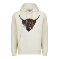 Oatmeal Heather Black highland cow Premium Hoodie - RanaPortraitStore