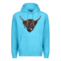 Ocean Blue Black highland cow Premium Hoodie - RanaPortraitStore