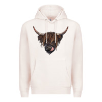 Pale Pink Black highland cow Premium Hoodie - RanaPortraitStore
