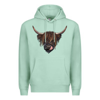 Seafoam Black highland cow Premium Hoodie - RanaPortraitStore