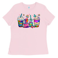 Bubblegum Pink pride lgbtq coffee cups Ladies Tee - OliviaCreatesArt