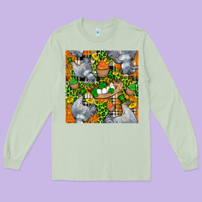 St. Patricks Chicken With Cupcake Leopard Long Sleeve Tee Designed By Fadigitalartstudio