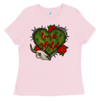 Bubblegum Pink love is wild with bullskull olivia Ladies Tee - OliviaCreatesArt