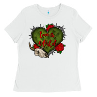 White love is wild with bullskull olivia Ladies Tee - OliviaCreatesArt