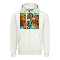 Oatmeal Heather pumpkin nurse with sunflower Zipper Hoodie - AdoDesignShop