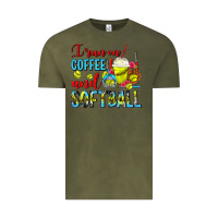 Vintage Olive I Run On Coffee And Softball Frappe Vintage Tee - FaDigitalArtStudio