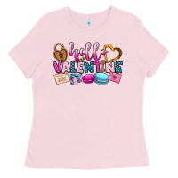 Bubblegum Pink hello valentine Ladies Tee - OliviaCreatesArt