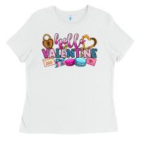 White hello valentine Ladies Tee - OliviaCreatesArt