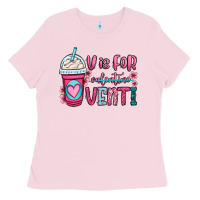 Bubblegum Pink v is for valentine venti coffee cup Ladies Tee - OliviaCreatesArt