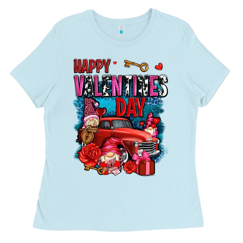 Happy Valentines Day With Gnomes And Truck Olivia Ladies Tee by OliviaCreatesArt | Teevron
