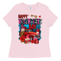 Bubblegum Pink happy valentines day with gnomes and truck olivia Ladies Tee - OliviaCreatesArt