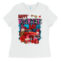 White happy valentines day with gnomes and truck olivia Ladies Tee - OliviaCreatesArt