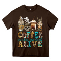 Chocolate Brown coffee makes me feel alive skeleton coffee cups Heavy Core Tee - Jasminsmagicworld