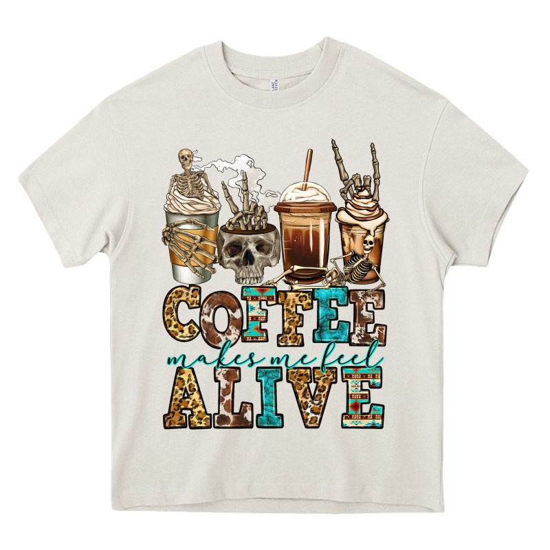 Coffee Makes Me Feel Alive Skeleton Coffee Cups Heavy Core Tee by Jasminsmagicworld | Teevron