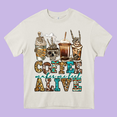 Coffee Makes Me Feel Alive Skeleton Coffee Cups Heavy Core Tee Designed By Jasminsmagicworld