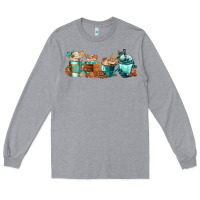 Heather Grey Winter Coffee Cups Long Sleeve Tee - FaDigitalArtStudio