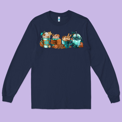 Winter Coffee Cups Long Sleeve Tee Designed By Fadigitalartstudio