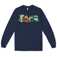 Navy Winter Coffee Cups Long Sleeve Tee - FaDigitalArtStudio