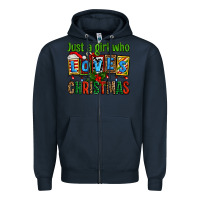 Navy just a girl who loves christmas Zipper Hoodie - AdoDesignShop