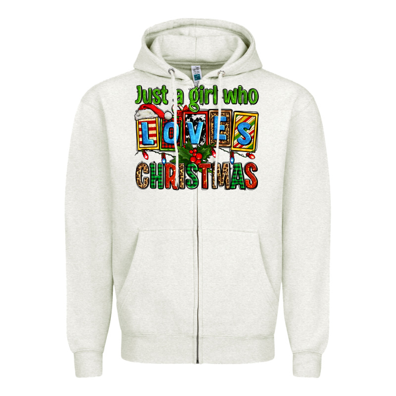 Just A Girl Who Loves Christmas Zipper Hoodie by AdoDesignShop | Teevron