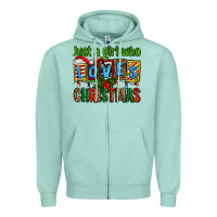 Seafoam just a girl who loves christmas Zipper Hoodie - AdoDesignShop