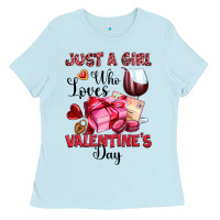 Baby Blue just a girl who loves valentine's day Ladies Tee - OliviaCreatesArt