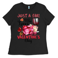 Black just a girl who loves valentine's day Ladies Tee - OliviaCreatesArt