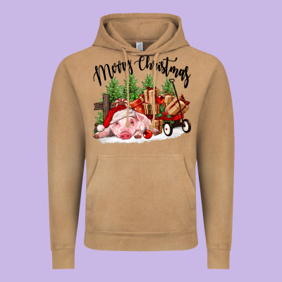 Merry Christmas Pig Vintage Hoodie Designed By Fadigitalartstudio