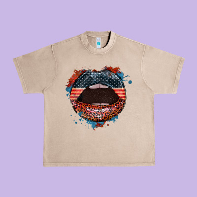 American Flag Lips 4th Of July Urban Heavy Tee Designed By Fadigitalartstudio