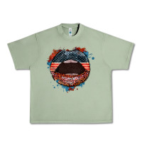 Oil Green American flag lips 4th of july Urban Heavy Tee - FaDigitalArtStudio