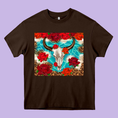 Bull Skull Rose Heavy Core Tee Designed By Tumblerdesignbyshophia