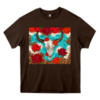 Chocolate Brown bull skull rose Heavy Core Tee - TumblerDesignByShophia