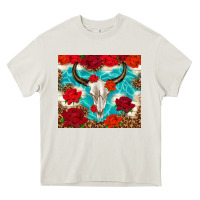 Cream bull skull rose Heavy Core Tee - TumblerDesignByShophia