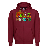 Burgundy feliz navidad sombrero Zipper Hoodie - AdoDesignShop
