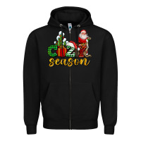 Black cozy season with santa christmas tree cactus and gift Zipper Hoodie - AdoDesignShop