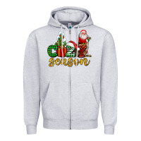 Heather Grey cozy season with santa christmas tree cactus and gift Zipper Hoodie - AdoDesignShop