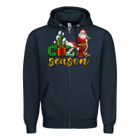 Navy cozy season with santa christmas tree cactus and gift Zipper Hoodie - AdoDesignShop